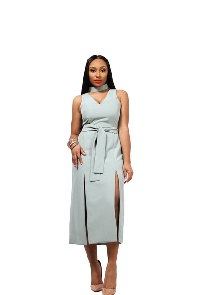 Double Split Graphic Dress In Sage - BySonyaMarie.com