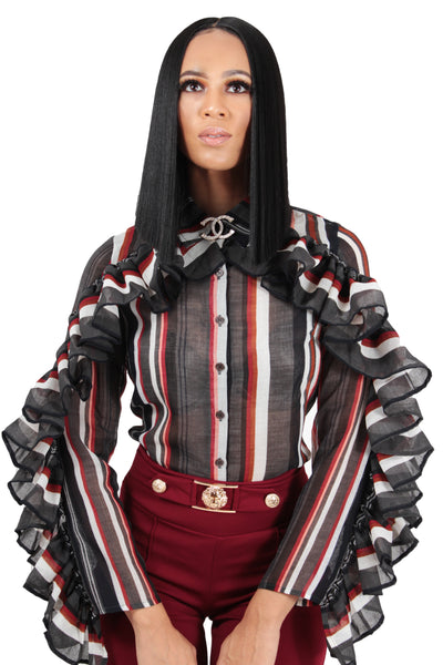 Ruffle Stripe Button Down Top - BySonyaMarie.com