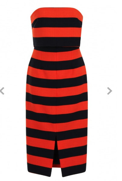 Orange & Navy Stripe Print Bandeau Midi Dress - BySonyaMarie.com