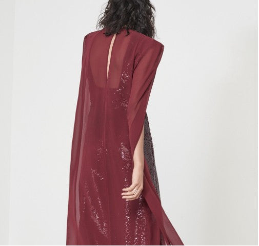Wet Look Sequin Chiffon Cape Wide Leg Jumpsuit - BySonyaMarie.com