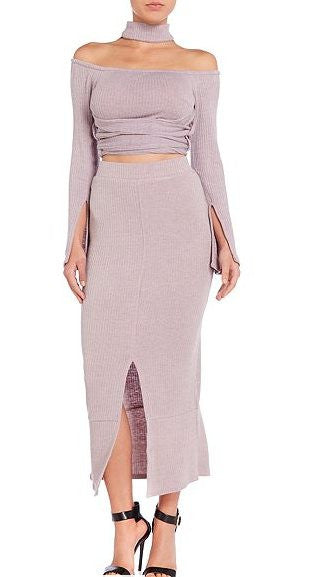 Rib Knit Flounce Hem Midi Skirt - BySonyaMarie.com