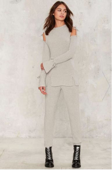 Lavish Alice Grey Rib Cold Shoulder Tie Top - BySonyaMarie.com