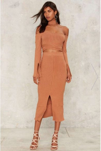 Rib Knit Flounce Hem Midi Skirt - BySonyaMarie.com