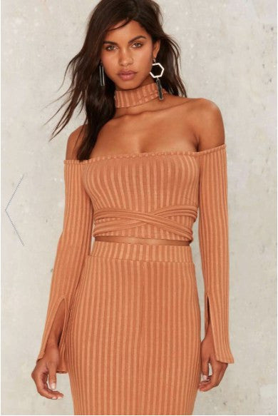 Rib Knit Flounce Hem Midi Skirt - BySonyaMarie.com