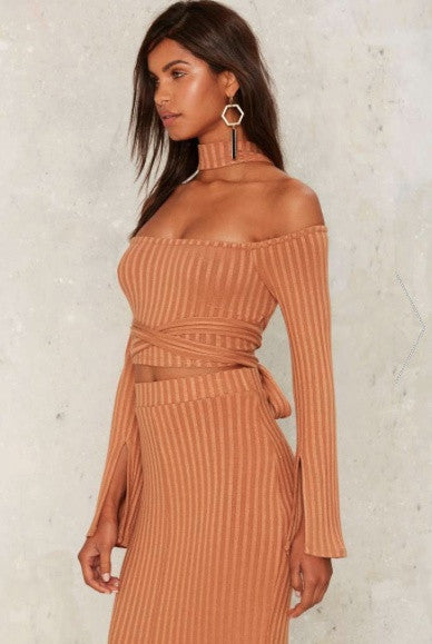 Rib Knit Flounce Hem Midi Skirt - BySonyaMarie.com