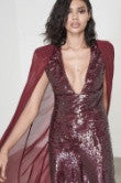 Wet Look Sequin Chiffon Cape Wide Leg Jumpsuit - BySonyaMarie.com